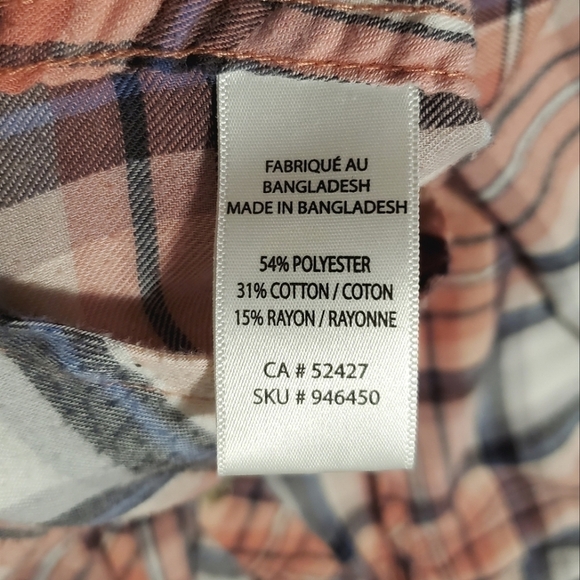 mySTYLE Plaid Button Down Shirt Oversized Hood Flannel-like Long Sleeves Pink Lg - Picture 12 of 13